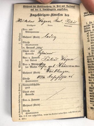 Württemberg, Militärpaß eines Angehörigen im Infanterie Regiment 126.