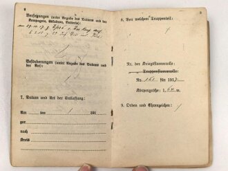 Württemberg, Militärpaß eines Angehörigen im Infanterie Regiment 126.