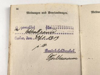 Württemberg, Militärpaß Zweitschrift eines Angehörigen im 4. württembergischen Feldartillerie Regiment No. 65. Teilnahme am Frankreichfeldzug