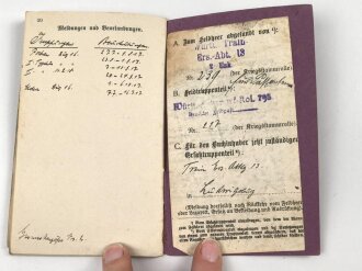 Württemberg, Militärpaß Zweitschrift eines Angehörigen im 4. württembergischen Feldartillerie Regiment No. 65. Teilnahme am Frankreichfeldzug