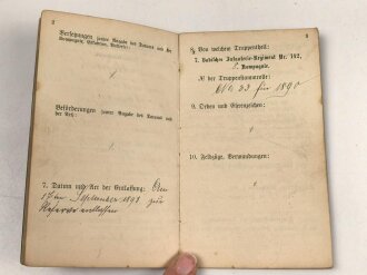 Baden, Militärpaß eines Angehörigen im Infanterie Regiment 142 Mühlhausen / Elsaß. 1896 entlassen