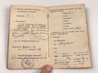 Baden, Militärpaß eines Angehörigen im Infanterie Regiment 142 Mühlhausen / Elsaß. 1896 entlassen