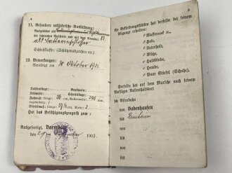 Hessen, Militärpaß eines Angehörigen im Feldartillerie Regiment 61, übergetreten zur Landwehr 2. Aufgebots am 4.4.14