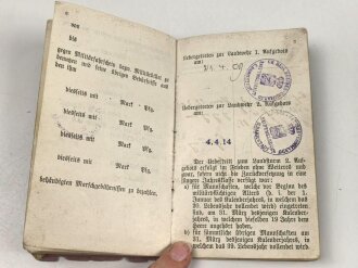 Hessen, Militärpaß eines Angehörigen im Feldartillerie Regiment 61, übergetreten zur Landwehr 2. Aufgebots am 4.4.14