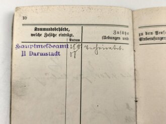 Hessen, Militärpaß eines Angehörigen im Feldartillerie Regiment 61, übergetreten zur Landwehr 2. Aufgebots am 4.4.14