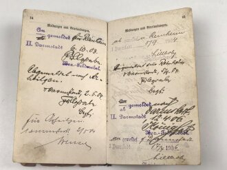 Hessen, Militärpaß eines Angehörigen im Feldartillerie Regiment 61, übergetreten zur Landwehr 2. Aufgebots am 4.4.14