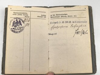 Baden, Militärpaß eines Angehörigen im Infanterie Regiment Nr. 114. Ab 1914 Brückenschutz Markolsheim,