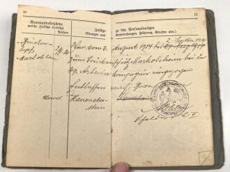 Baden, Militärpaß eines Angehörigen im Infanterie Regiment Nr. 114. Ab 1914 Brückenschutz Markolsheim,