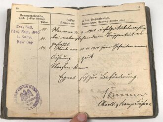 Baden, Militärpaß eines Angehörigen im Infanterie Regiment Nr. 114. Ab 1914 Brückenschutz Markolsheim,