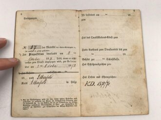 Feldzug 1870/71, Militär Paß eines Angehörigen im Garde Feld Artillerie Regiment, ausgehoben im Kreise Elberfeld 1869. Kriegsdenkmünze 1870/71, hat an folgenden Schlachten teilgenommen St.Privat, Metz, Beaumont, Sedan. Übergetreten zur Landwehr 1876.