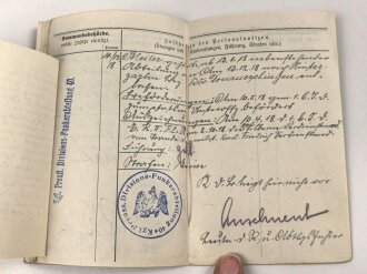 "Dem tapferen Bleiler" Baden, Militärpaß eines Angehörigen Infanterie Regiment 170. Ab 1916 Fernsprech Abteilung des XVI. Armeekorps versetzt, Frankreichfeldzug bei Divisions Funker Abteilung 40.