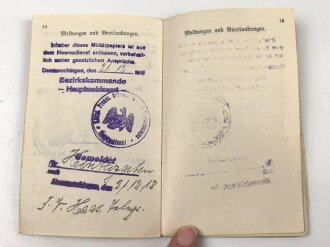 "Dem tapferen Bleiler" Baden, Militärpaß eines Angehörigen Infanterie Regiment 170. Ab 1916 Fernsprech Abteilung des XVI. Armeekorps versetzt, Frankreichfeldzug bei Divisions Funker Abteilung 40.