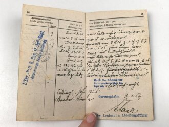 Bayern,  Militärpaß und Soldbuch eines Angehörigen Armierungs Batl. Nr. 1. am 11.8.15 wegen Krankheit zur Krankenabteilung Gent überwiesen, Kriegslazarett Stenay, zurückgestellt, ab 1918 zur Arbeitsleistung bei BASF Ludwigshafen
