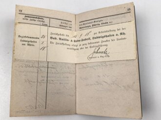 Bayern,  Militärpaß und Soldbuch eines Angehörigen Armierungs Batl. Nr. 1. am 11.8.15 wegen Krankheit zur Krankenabteilung Gent überwiesen, Kriegslazarett Stenay, zurückgestellt, ab 1918 zur Arbeitsleistung bei BASF Ludwigshafen