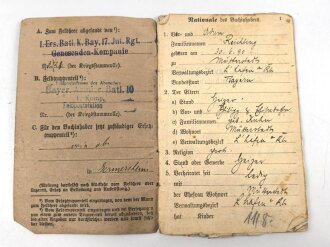 Bayern,  Militärpaß und Soldbuch eines Angehörigen Armierungs Batl. Nr. 1. am 11.8.15 wegen Krankheit zur Krankenabteilung Gent überwiesen, Kriegslazarett Stenay, zurückgestellt, ab 1918 zur Arbeitsleistung bei BASF Ludwigshafen
