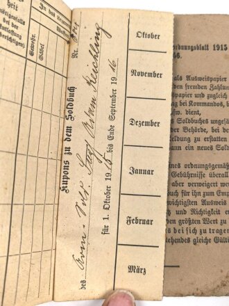Bayern,  Militärpaß und Soldbuch eines Angehörigen Armierungs Batl. Nr. 1. am 11.8.15 wegen Krankheit zur Krankenabteilung Gent überwiesen, Kriegslazarett Stenay, zurückgestellt, ab 1918 zur Arbeitsleistung bei BASF Ludwigshafen