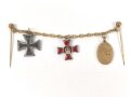 Frackkettchen mit Miniaturen , Eisernes Kreuz 2. Klasse 1914, Hanseatenkreuz Hamburg, Kyffhäuser Kriegsdenkmünze 1914-18