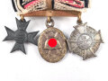 Knopflochdekoration mit drei 16mm Miniaturen, Preussen Kreuz für Kriegshilfsdienst 1916, Verwundetenabzeichen silber 2. Weltkrieg, Preussen Landeskriegerverband Ehrenzeichen 2. Stufe