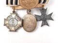 Knopflochdekoration mit drei 16mm Miniaturen, Preussen Kreuz für Kriegshilfsdienst 1916, Verwundetenabzeichen silber 2. Weltkrieg, Preussen Landeskriegerverband Ehrenzeichen 2. Stufe