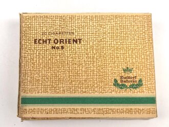 Schachtel Zigaretten "Echt Orient No.5" ungeöffnet , Steuerbanderole mit Hakenkreuz, leicht eingedrückt