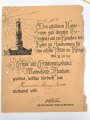 Ehren- und Erinnerungskreuz Marinekorps Flandern, Verleihungsurkunde Maße etwa 22 x 29cm, defekt