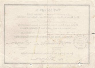 Kyffhäuserbund,  Verleihungsurkunde zur Kriegsdenkmünze 1914-18