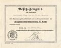 Besitzzeugnis zum Kriegervereins Ehrenkreuz II.Klasse des preußischen Landes Kriegerverbandes., ausgestellt 1932
