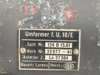 Luftwaffe, Umformer U.10/E, Ln 27377 für Fu.G 10. Funktion nicht geprüft, ungereinigt.