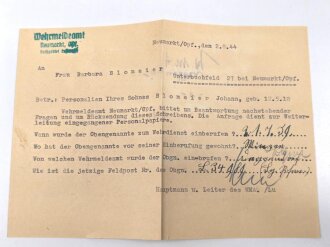 Luftwaffe, Wehrstammbuch eines Angehörigen zunächst Flieger Ausbildungs Regiment 53 Straubing, Flugzeugführerschule Prag, zuletzt Fliegerhorstkommandantur E24/IV.