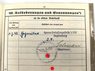 Heer, Wehrstammbuch eines Angehörigen zunächst Infanterie Regiment 41, danach Infanterie Regiment 289 und 480. Eisernes Kreuz 2. Klasse, Verwundetenabzeichen in silber, Ostmedaille.  Rußlandfeldzug.