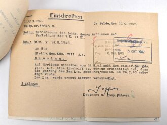 Heer, Wehrstammbuch eines Angehörigen zunächst Infanterie Regiment 41, danach Infanterie Regiment 289 und 480. Eisernes Kreuz 2. Klasse, Verwundetenabzeichen in silber, Ostmedaille.  Rußlandfeldzug.