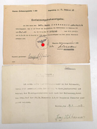 Heer, Wehrstammbuch eines Angehörigen zunächst Infanterie Regiment 41, danach Infanterie Regiment 289 und 480. Eisernes Kreuz 2. Klasse, Verwundetenabzeichen in silber, Ostmedaille.  Rußlandfeldzug.