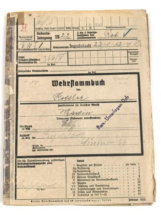 Heer, Wehrstammbuch eines zunächst Angehörigen Infanterie Ersatz Btl 19 München, danach weitere Infanteristische Einheiten, Heereswaffenmeisterschule, zuletzt Beobachtungs Ersatz und Ausbildungs Abteilung 7.