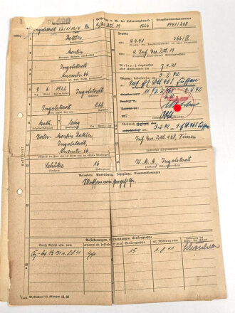 Heer, Wehrstammbuch eines zunächst Angehörigen Infanterie Ersatz Btl 19 München, danach weitere Infanteristische Einheiten, Heereswaffenmeisterschule, zuletzt Beobachtungs Ersatz und Ausbildungs Abteilung 7.