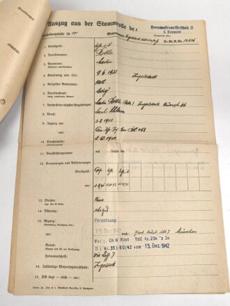 Heer, Wehrstammbuch eines zunächst Angehörigen Infanterie Ersatz Btl 19 München, danach weitere Infanteristische Einheiten, Heereswaffenmeisterschule, zuletzt Beobachtungs Ersatz und Ausbildungs Abteilung 7.