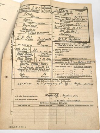 Heer, Wehrstammbuch eines zunächst Angehörigen Infanterie Ersatz Btl 19 München, danach weitere Infanteristische Einheiten, Heereswaffenmeisterschule, zuletzt Beobachtungs Ersatz und Ausbildungs Abteilung 7.