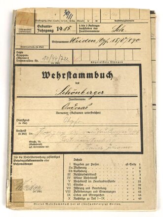Heer, Wehrstammbuch eines Angehörigen zunächst...