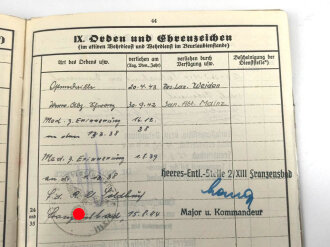 Heer, Wehrstammbuch eines Angehörigen zunächst MG Kompanie Infanterie Regiment 41 Weiden, dann Kriegsschule Dresden, Grenadier Regiment 476, entlassen am 15.8.44. SA Sportabzeichen, Rußlandfeldzug