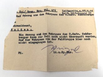 Heer, Wehrstammbuch eines Angehörigen zunächst MG Kompanie Infanterie Regiment 41 Weiden, dann Kriegsschule Dresden, Grenadier Regiment 476, entlassen am 15.8.44. SA Sportabzeichen, Rußlandfeldzug