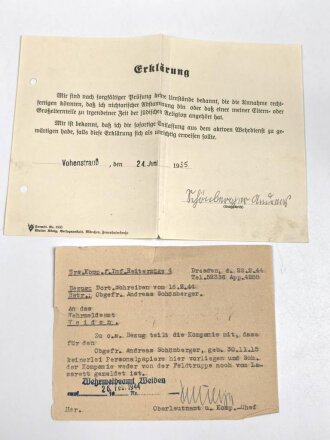 Heer, Wehrstammbuch eines Angehörigen zunächst MG Kompanie Infanterie Regiment 41 Weiden, dann Kriegsschule Dresden, Grenadier Regiment 476, entlassen am 15.8.44. SA Sportabzeichen, Rußlandfeldzug