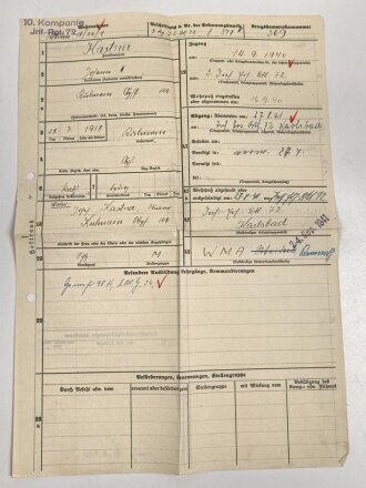 Heer , Wehrstammbuch eines Angehörigen zunächst Infanterie Ersatz Batl. 72 Karlsbad, danach etliche weitere Einheiten, zuletzt Panzer Grenadier Sturmbtl 2. Panzerarmee. Besetzung des Departemets Indre et Loire , Ende 1943 Bekämpfung der Bandenbewegung im