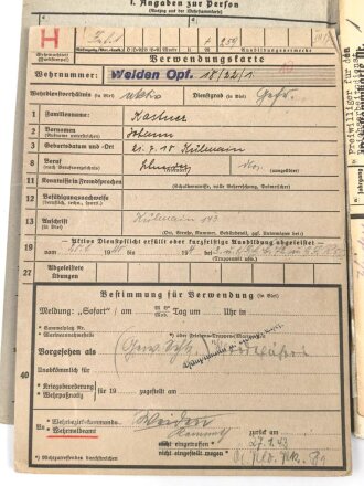 Heer , Wehrstammbuch eines Angehörigen zunächst...