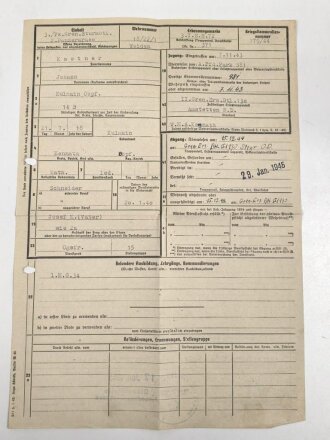 Heer , Wehrstammbuch eines Angehörigen zunächst Infanterie Ersatz Batl. 72 Karlsbad, danach etliche weitere Einheiten, zuletzt Panzer Grenadier Sturmbtl 2. Panzerarmee. Besetzung des Departemets Indre et Loire , Ende 1943 Bekämpfung der Bandenbewegung im