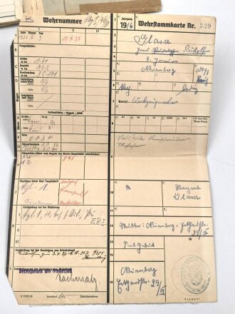 Heer, Wehrstammbuch eines Angehörigen zunächst MG Batl. 47 Würzburg, später unter anderem Panzerjäger Ersatz Abteilung 10, Grenadier Ers. btl 55, zuletzt Panzerjäger Abteilung 218.