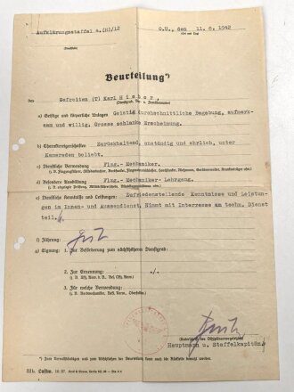 Luftwaffe, Wehrstammbuch eines Angehörigen zunächst Fliegerausbildungsregiment 23 Kaufbeuren, dann unter anderem Aufklärungsstaffel 4, Kampfgeschwader 51.