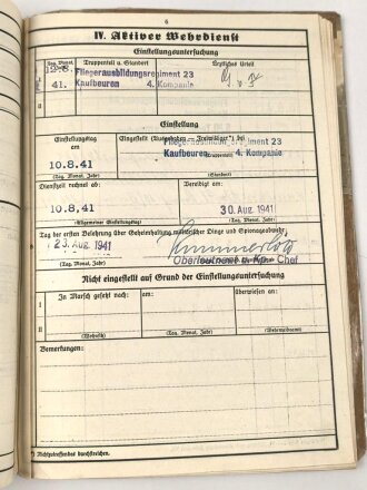 Luftwaffe, Wehrstammbuch eines Angehörigen zunächst Fliegerausbildungsregiment 23 Kaufbeuren, dann unter anderem Aufklärungsstaffel 4, Kampfgeschwader 51.
