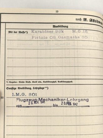 Luftwaffe, Wehrstammbuch eines Angehörigen zunächst Fliegerausbildungsregiment 23 Kaufbeuren, dann unter anderem Aufklärungsstaffel 4, Kampfgeschwader 51.