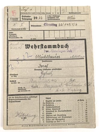 Heer, Wehrstammbuch eines Angehörigen zunächst...