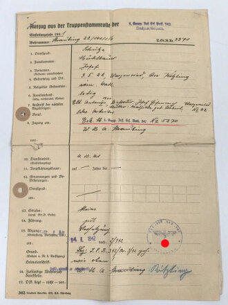 Heer, Wehrstammbuch eines Angehörigen zunächst Infanterie Ersatz Btl. 342, danach weitere Infanteristische Einheiten, zuletzt Grenadier Regiment 72. Rußlandfeldzug, Angriff zur Eroberung der Festung Sewastopol,