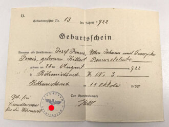Heer, Wehrstammbuch eines Angehörigen der Artillerie Ersatz Abteilung 114 Eger, danach diverse weitere Artillerieabteilungen, am 20.7.44 entlassen. Eingetragenes Verwundetenabzeichen schwarz und silber, Rußlandfeldzug.